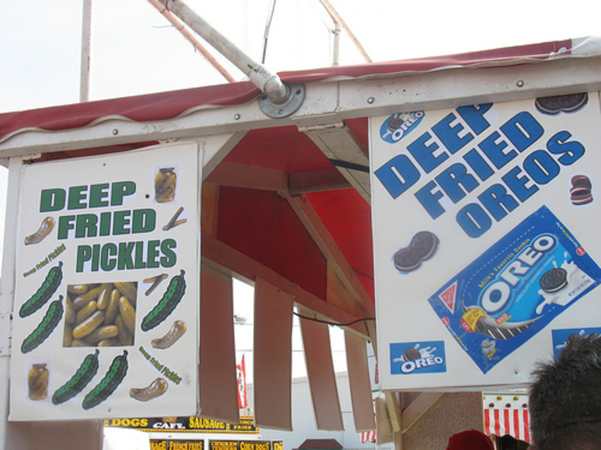 Fried pickles and fried Oreos at a fair. 