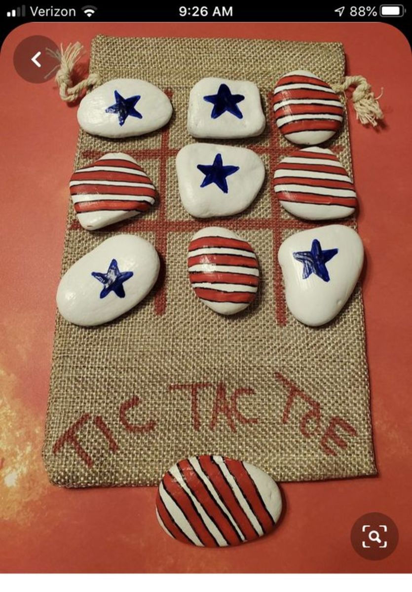 Tic Tac Toe with painted rocks