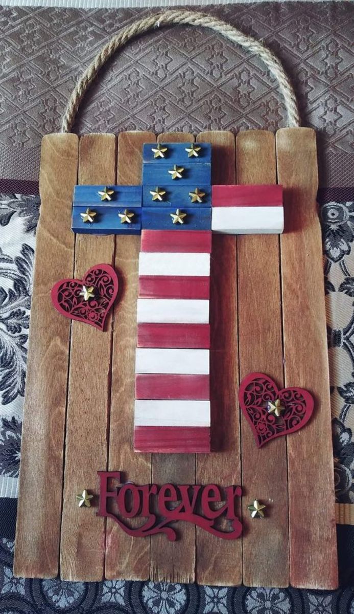 Scrap wood with patriotic cross