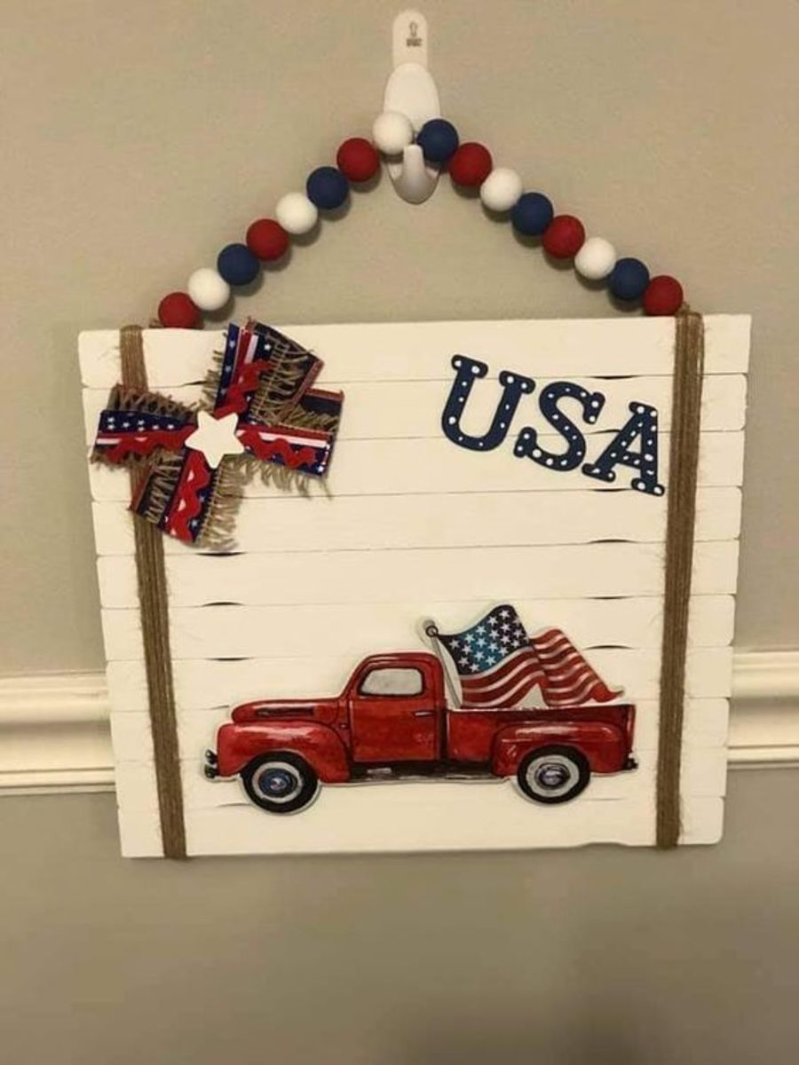 Red truck with "USA"