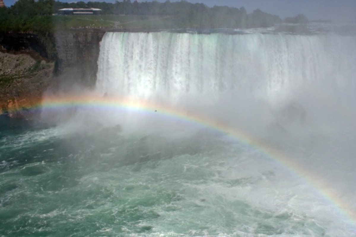 A rainbow often echoes the shape of the Horseshoe Falls on the Canadian side of Niagra.
