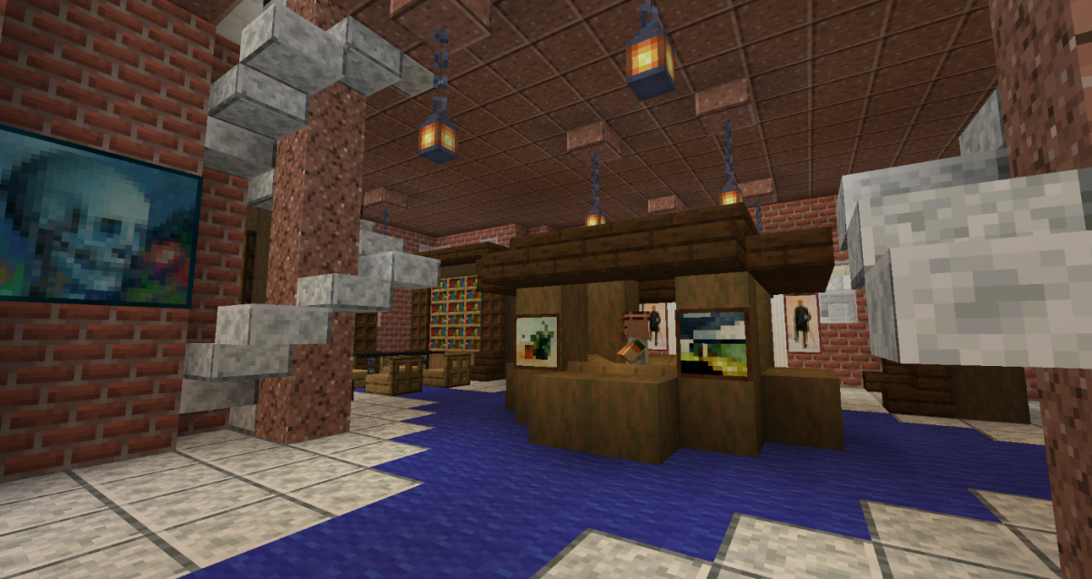 Minecraft Building A Library Levelskip, How To Build A Front Desk In Minecraft