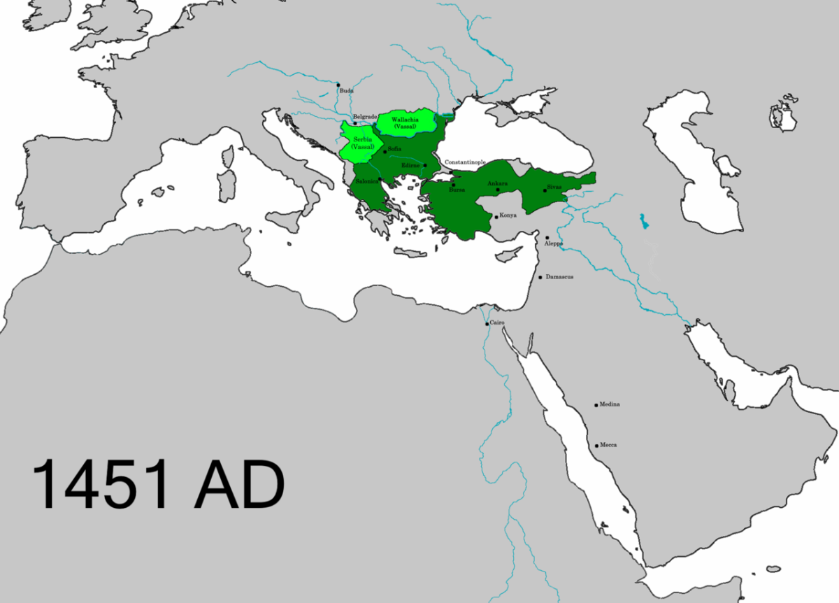 The Ottoman Empire when Mehmed the Conqueror became Sultan in 1451.