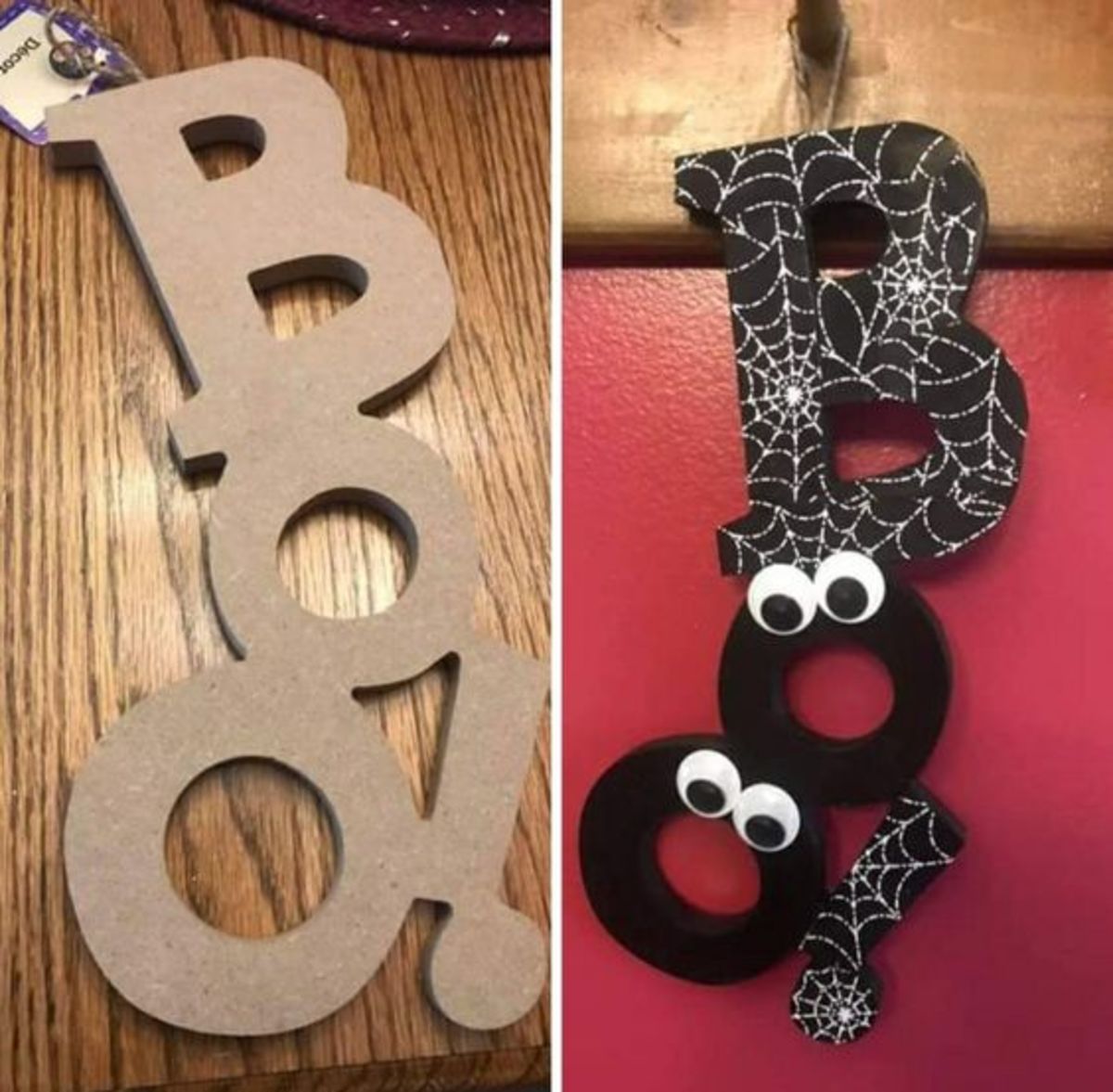 Spiderweb "Boo!" Sign (Before and After)