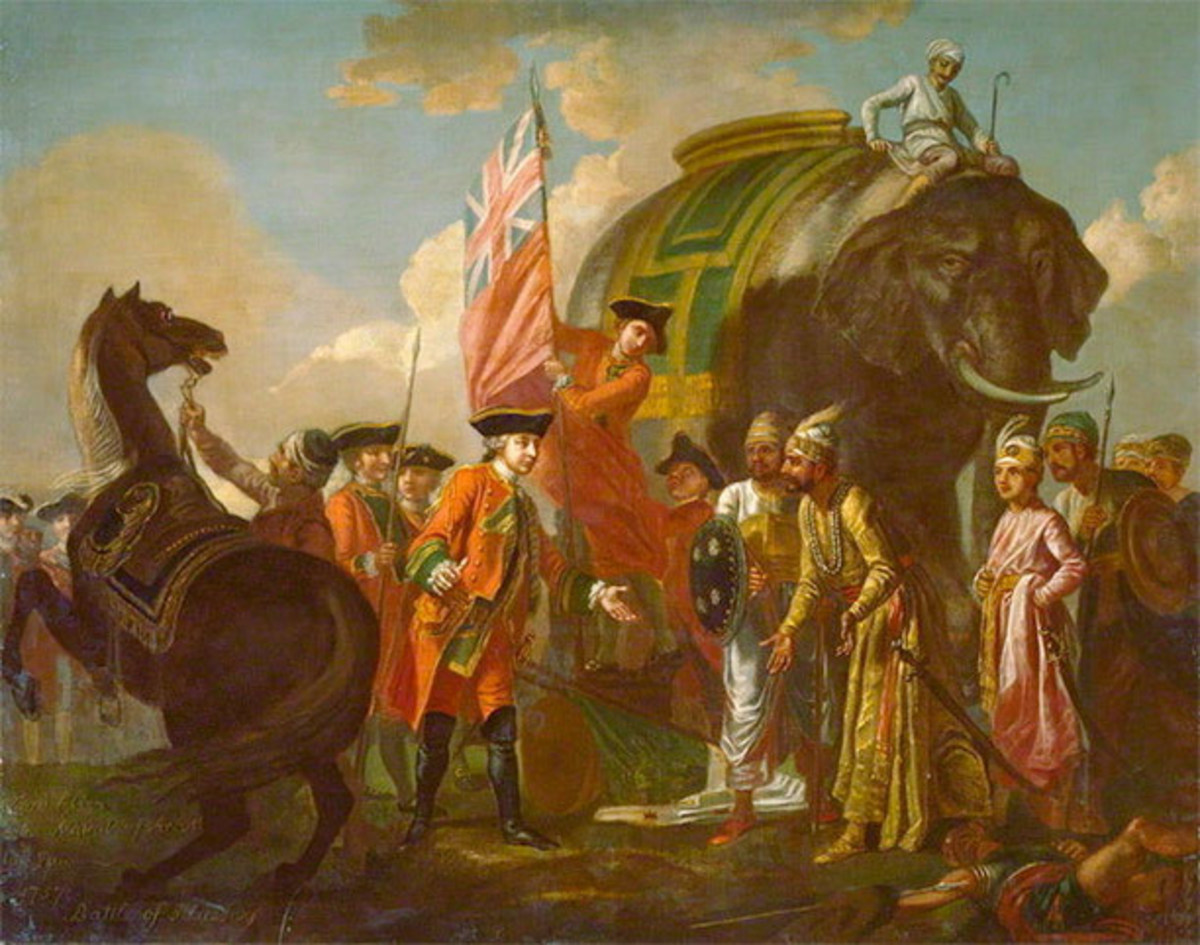 Traitor Mir Jafar welcoming Robert Clive after the Battle of Plassey in 1757.