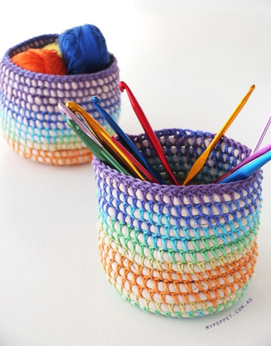 Nice strong basket in any size that you need, using your scrap yarn