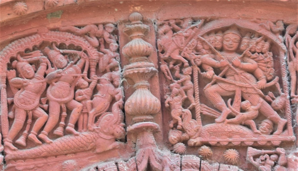 Battle of Ramayana; terracotta; Shiva temple, Uchkaran, Birbhum