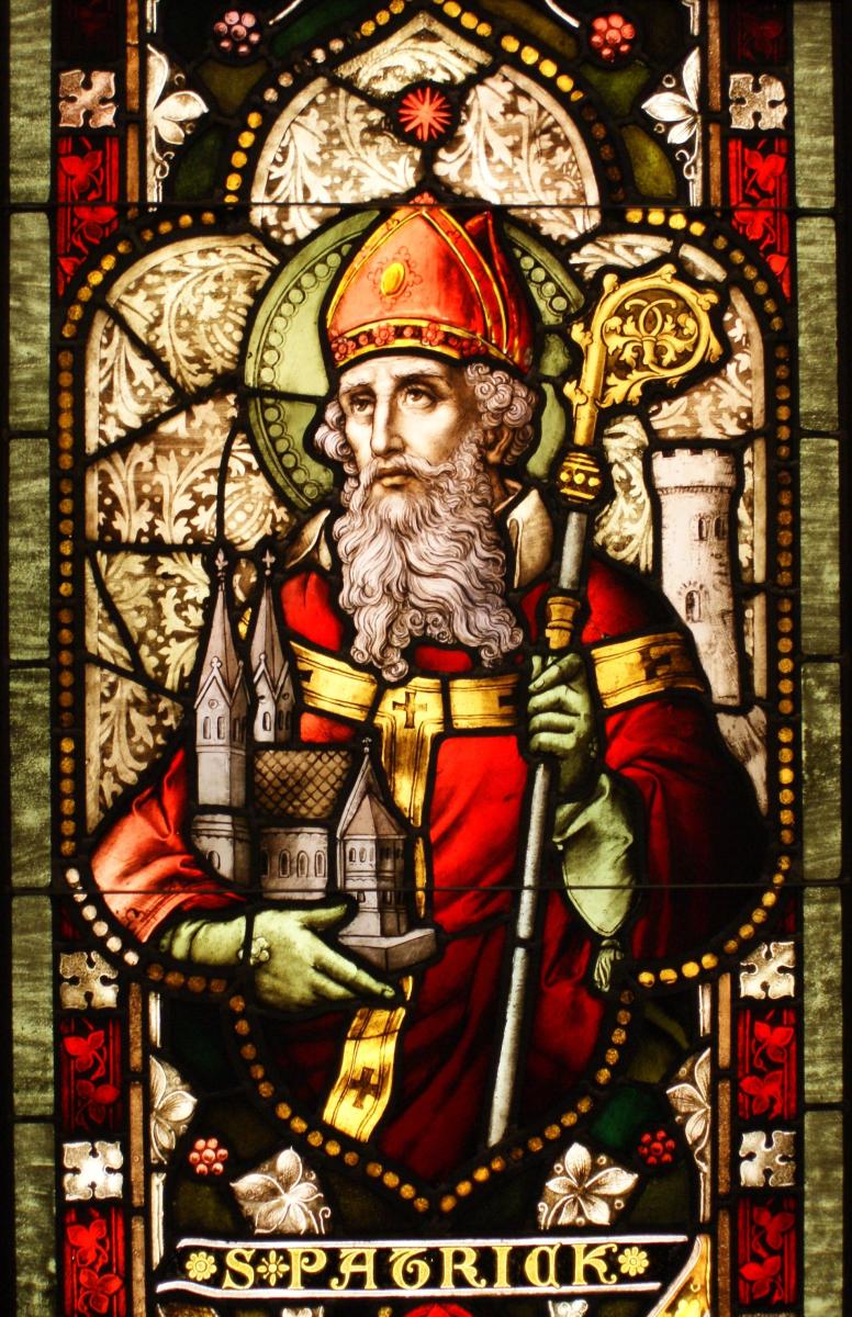 SAINT PATRICK ON STAINED GLASS IN OAKLAND CALIFORNIA
