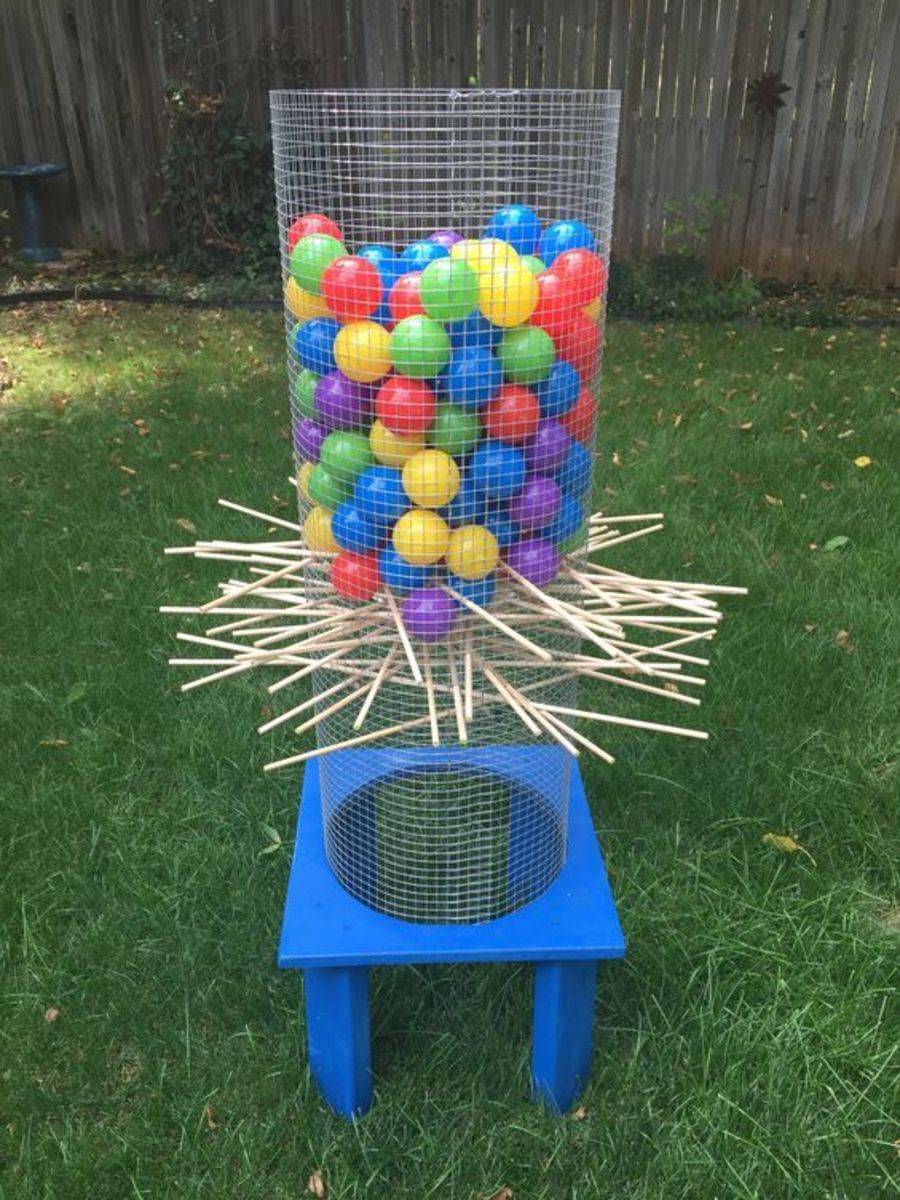 Giant Kerplunk game for the yard. Fun for kids and adults.