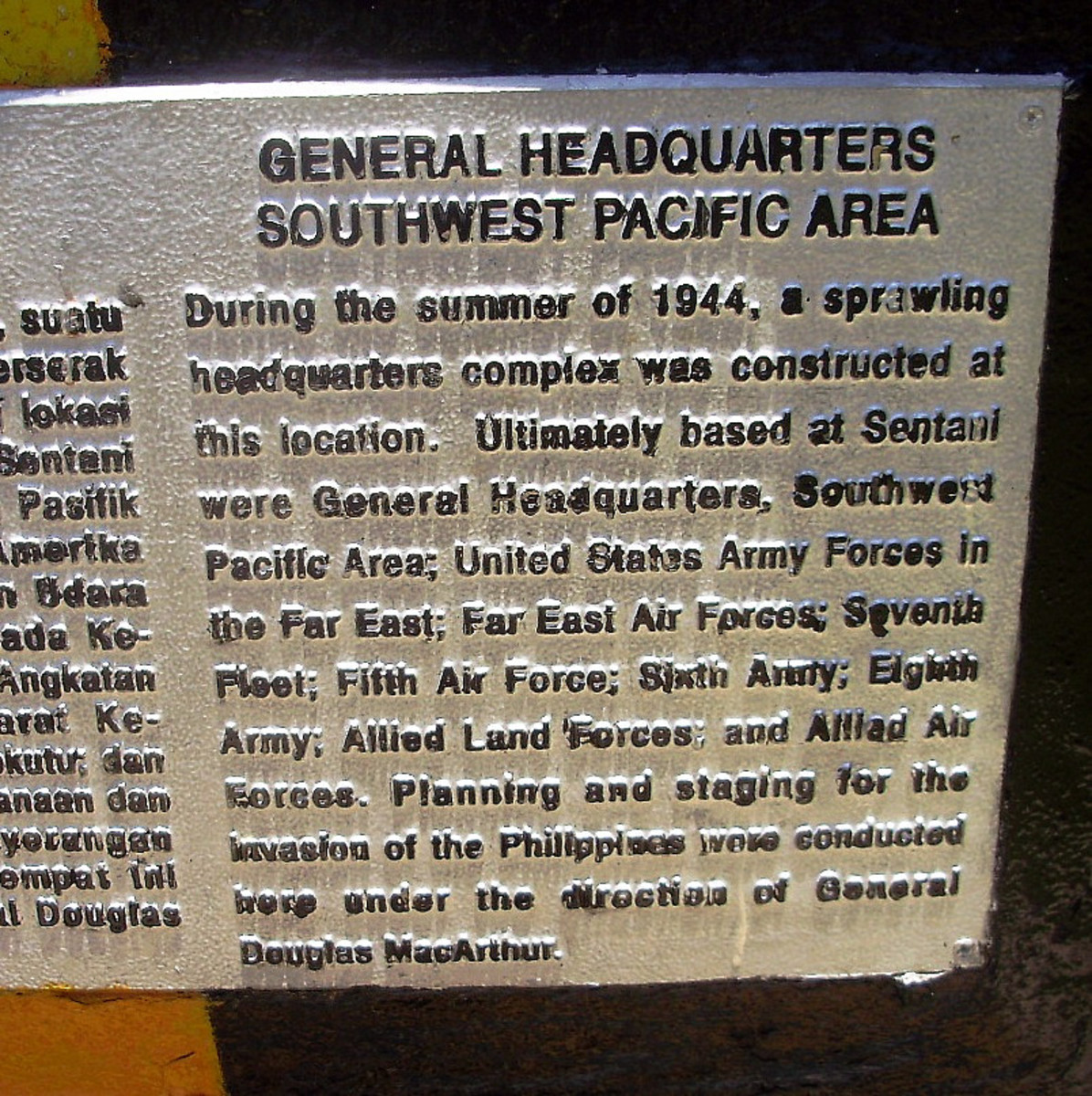 A Plaque Commemorates the Site of General HQ (South-West Pacific) from World War II