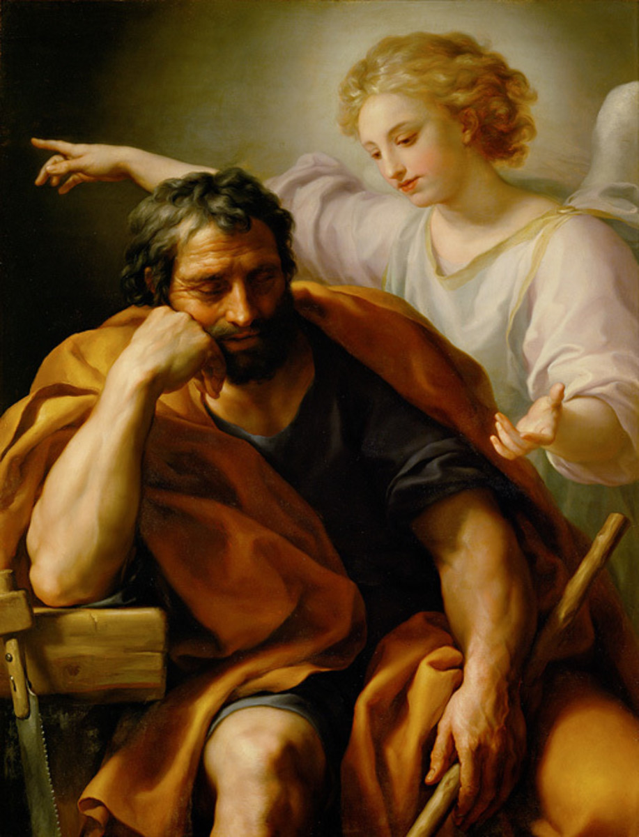  This painting by Anton Raphael Mengs (1728-1779) depicts the angel instructing Joseph to take Mary as his wife.  