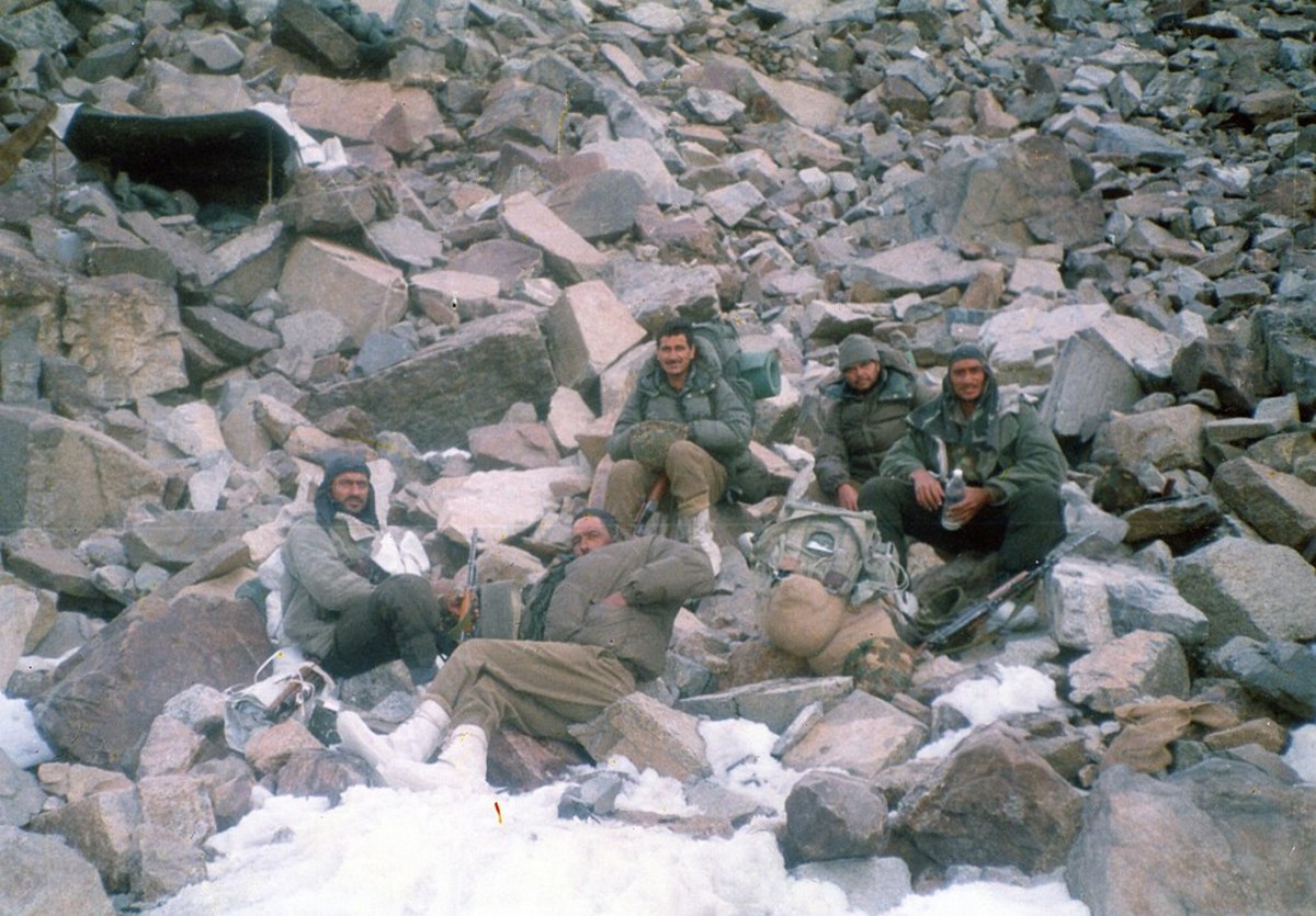 Indian soldiers of 18th Battalion before assault on point 4700.