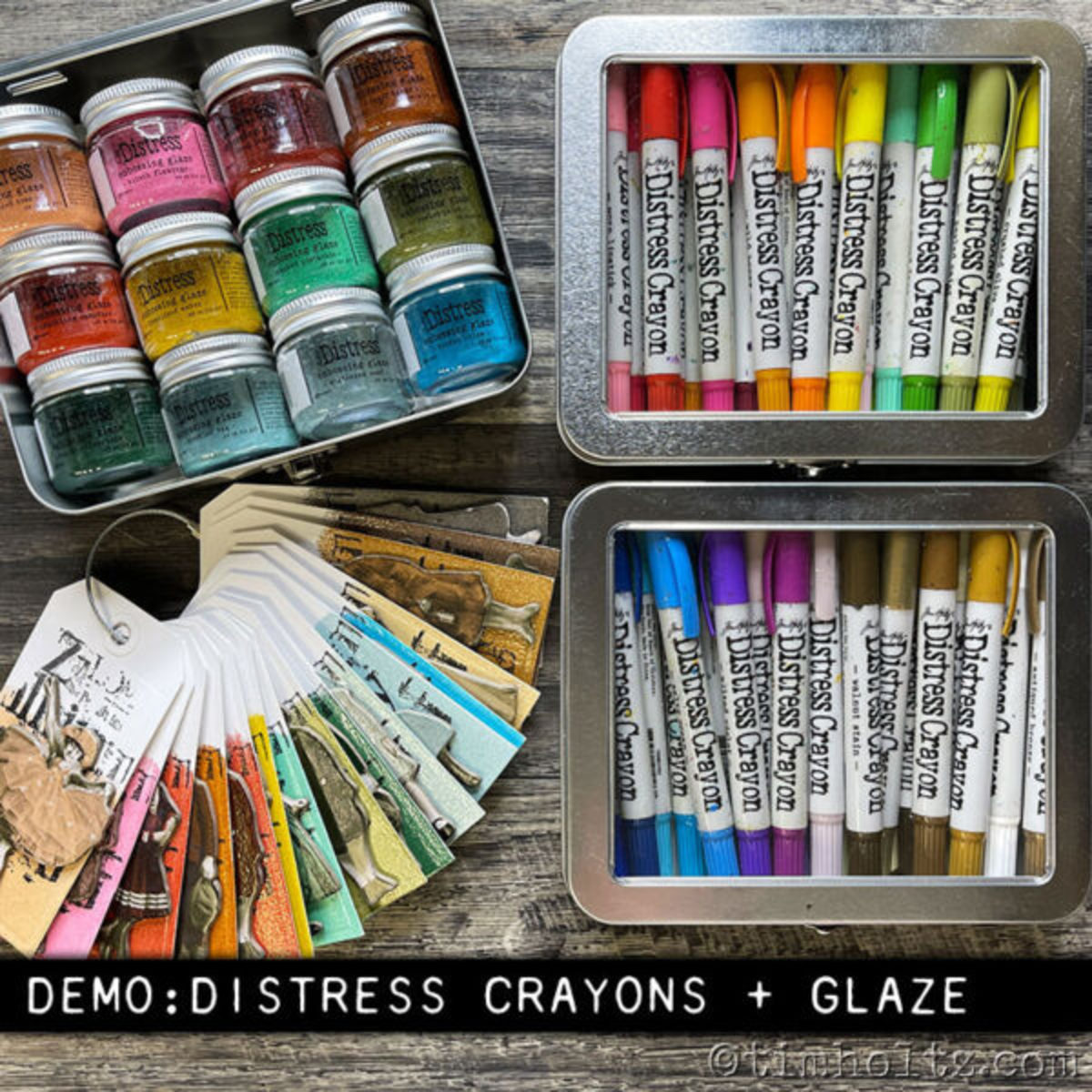 Use distress crayons with embossing glaze.