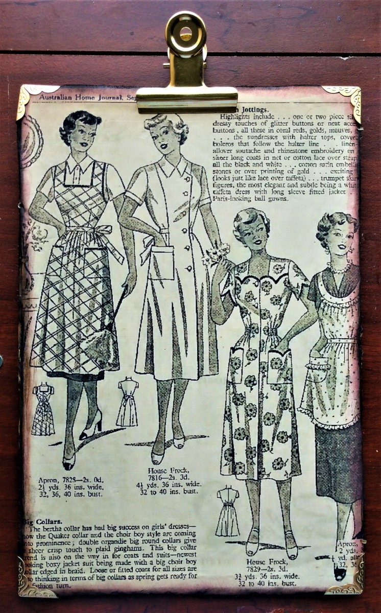 A writing board decorated with 1951 fashion magazine picture