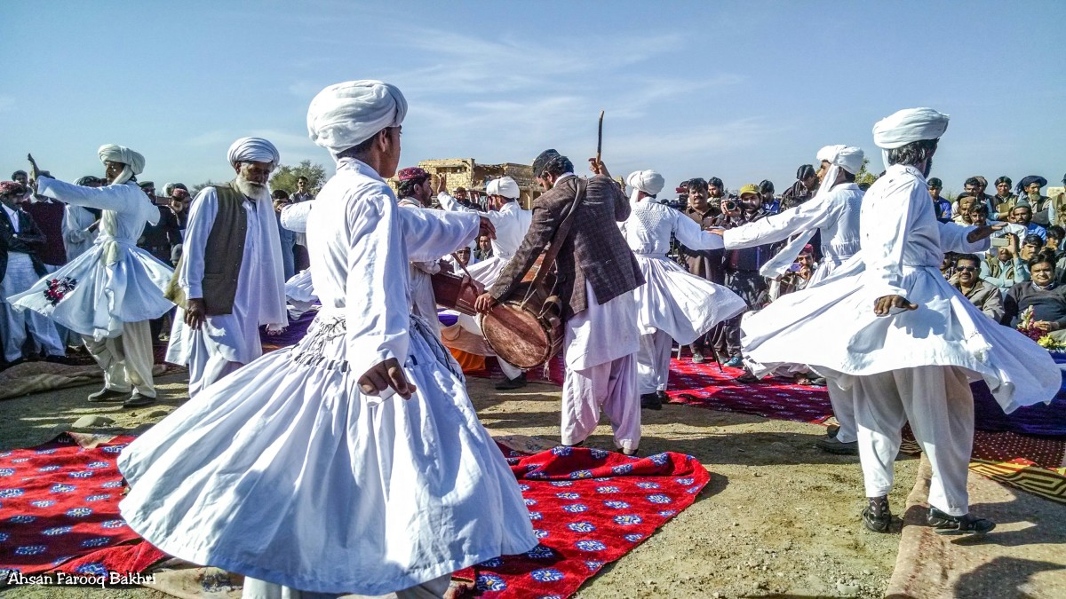 Baluchi dancers and musician. One way Baluchi folklore and poetry was told.