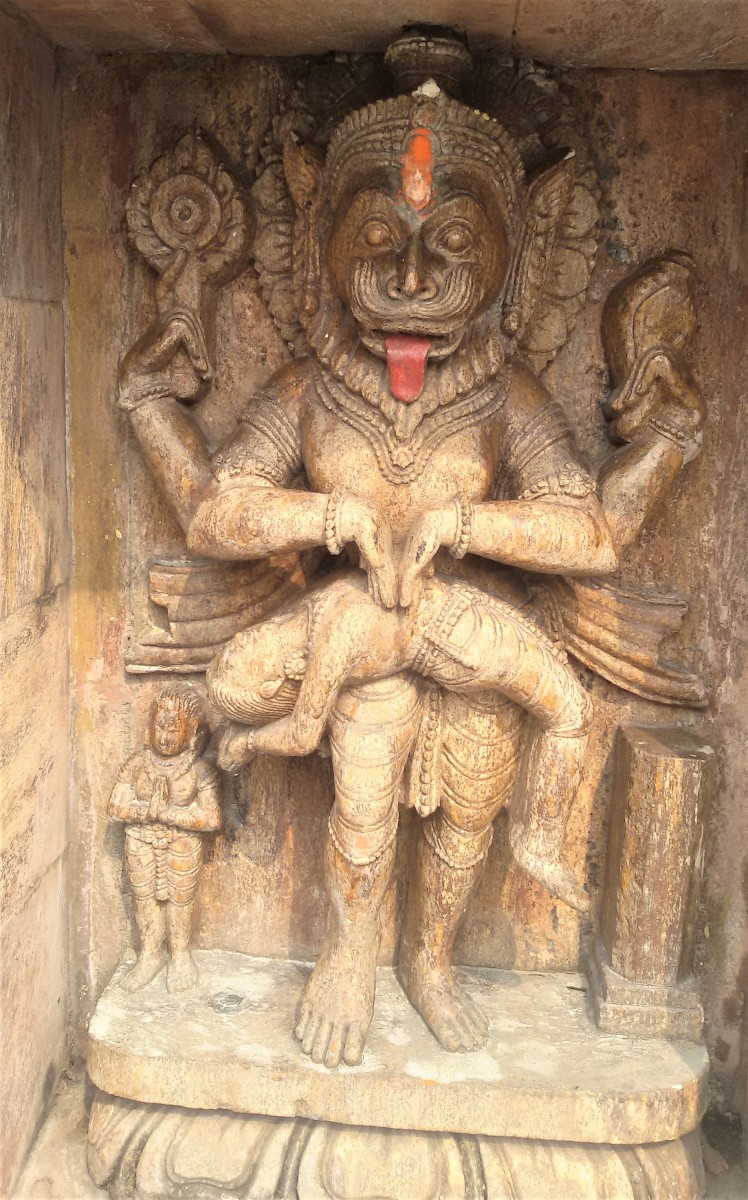 Nrisingha Avatar of Vishnu with 4 arms; stone work; Jagannath temple, Khidirpur, Kolkata