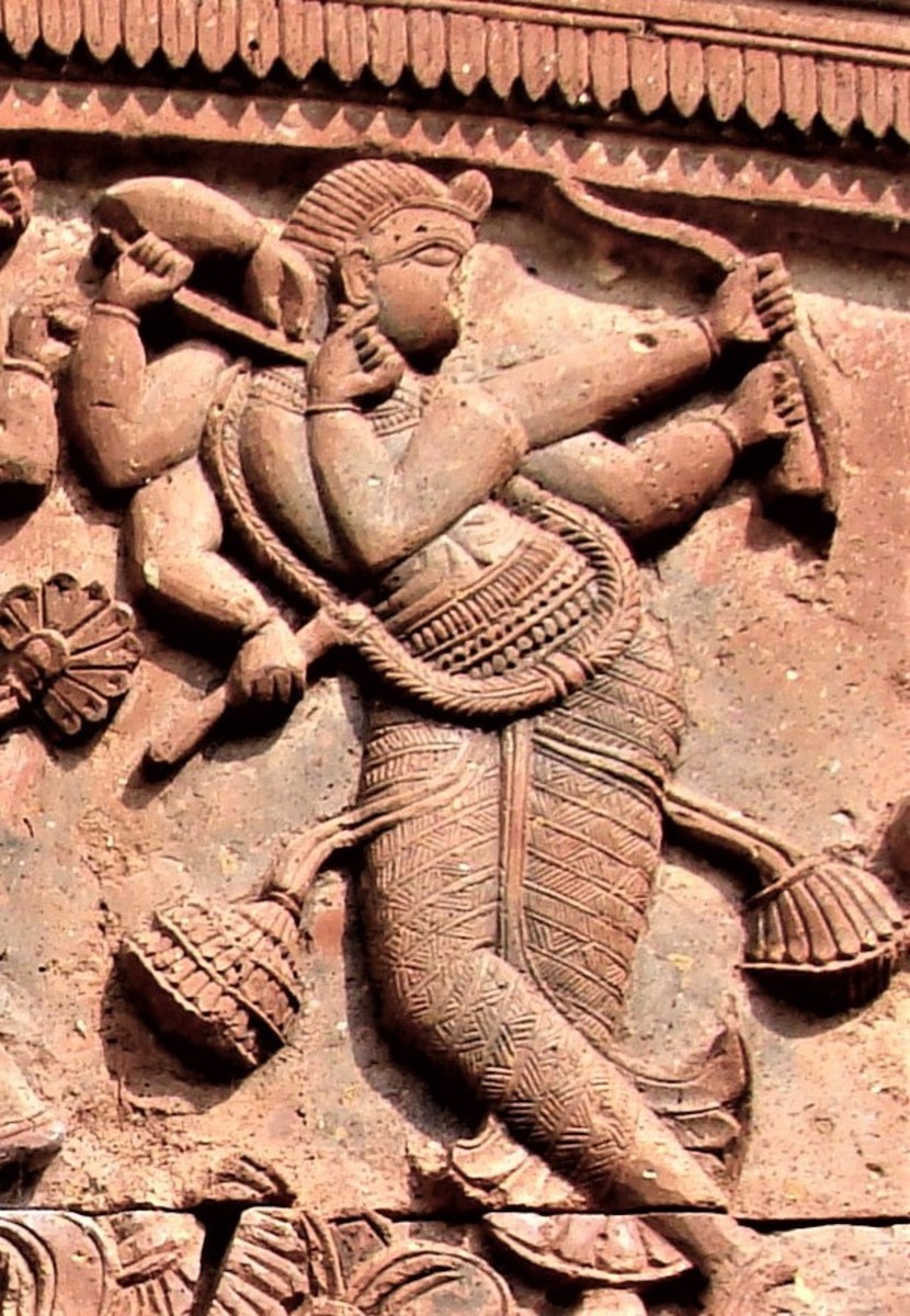 Shadbhuja Gauranga; stone work; Shiva temple, Ganpur, district Birbhum