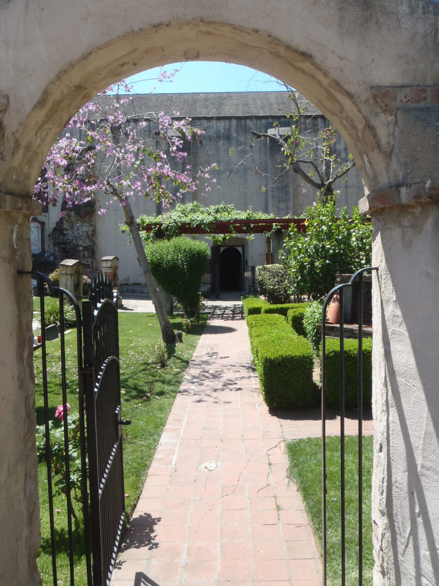 Inside the courtyard of Mission San Gabriel.