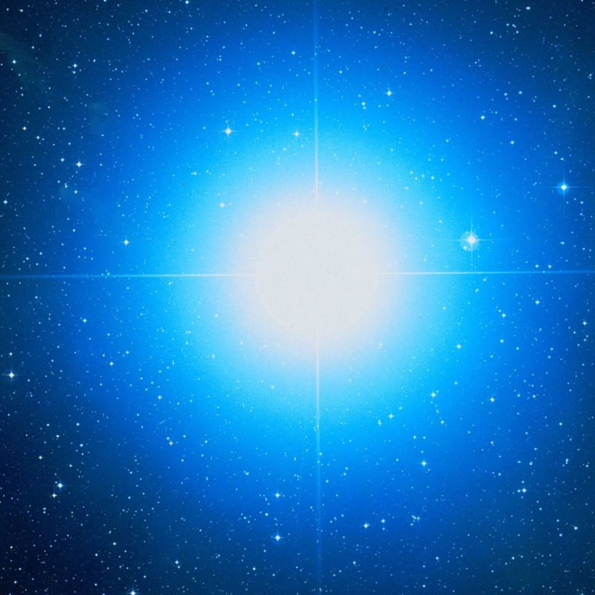 A close-up of the blue giant star, Rigel. It is 78 times larger than the Sun and the 7th brightest star in the night sky (i.e., from Earth).