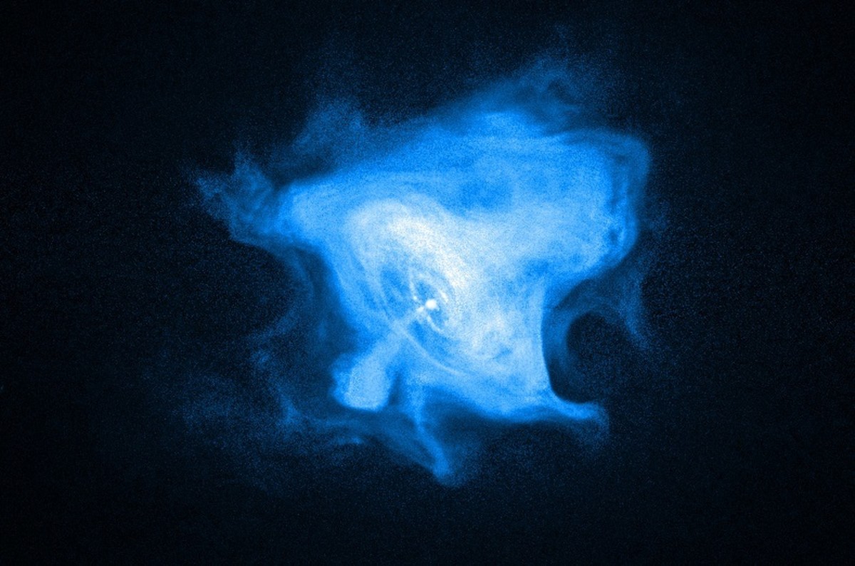The Crab pulsar is a neutron star at the heart of the Crab Nebula (the central bright dot).