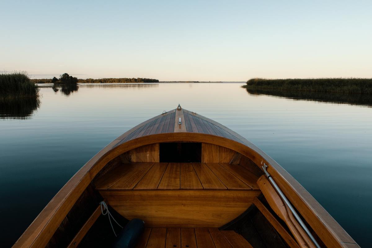 A boat in a lake somewhere in Sweden, the home country of the band Hypocrisy. 