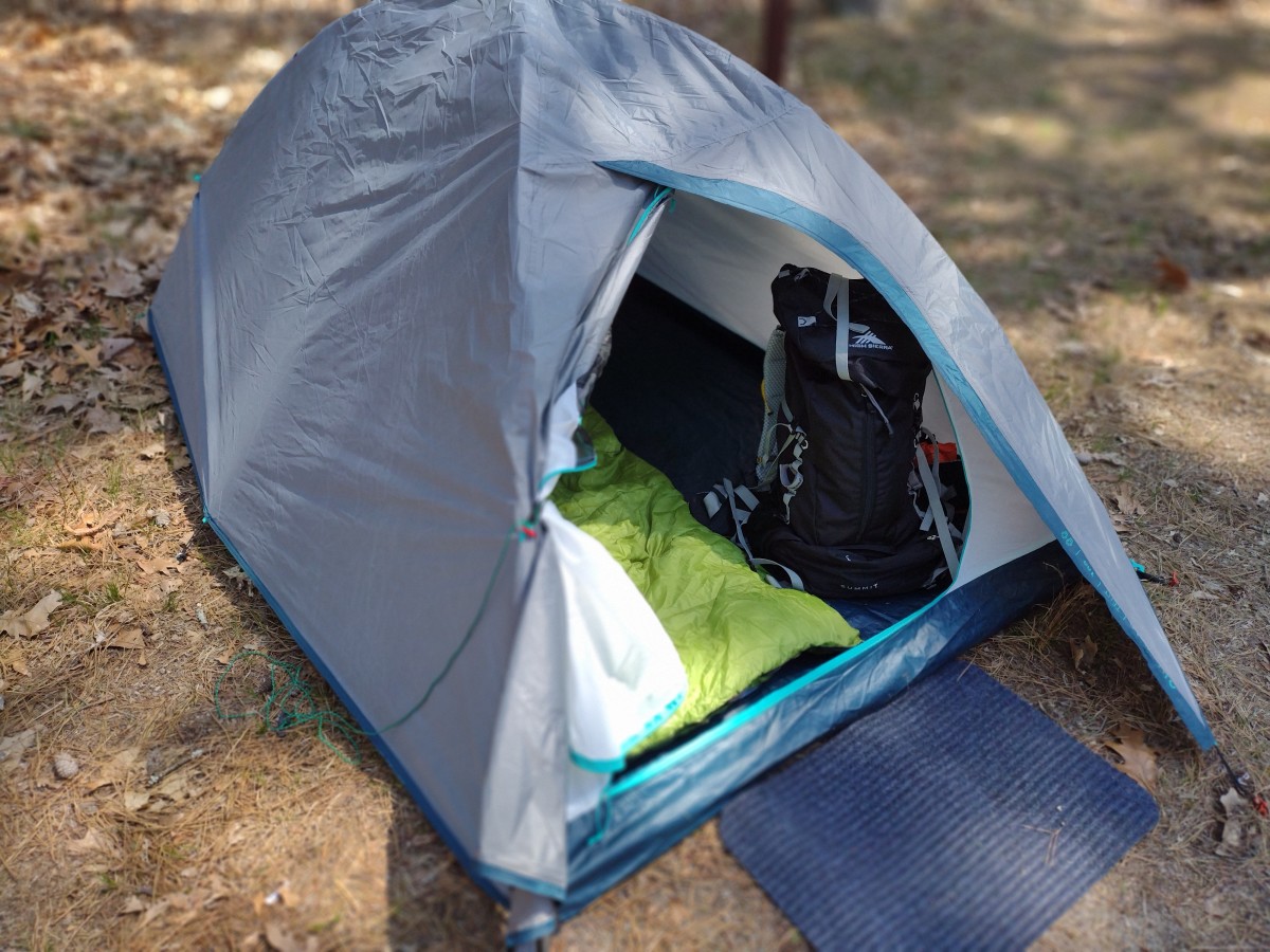 Quechua 2-person tent with vestibule pictured in the bottom right corner.