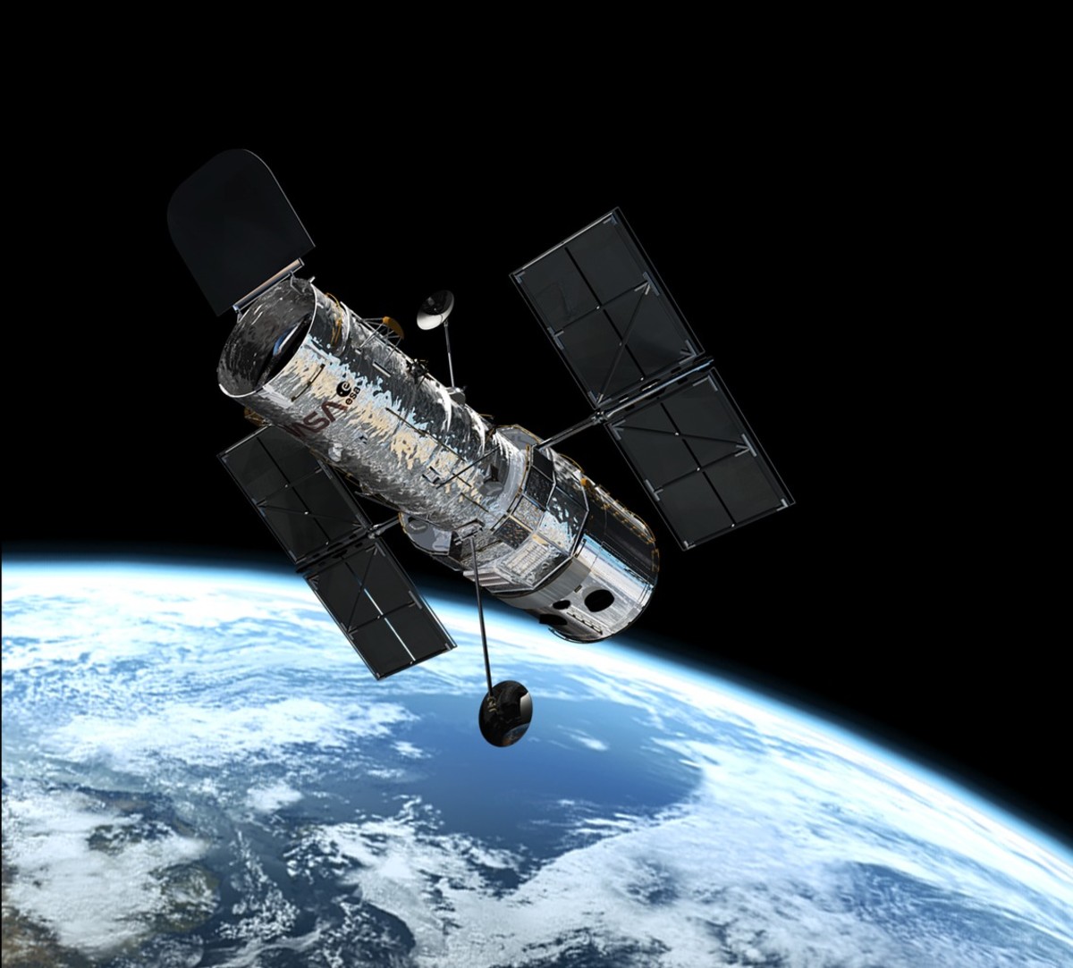 The Hubble Telescope in orbit around Earth.