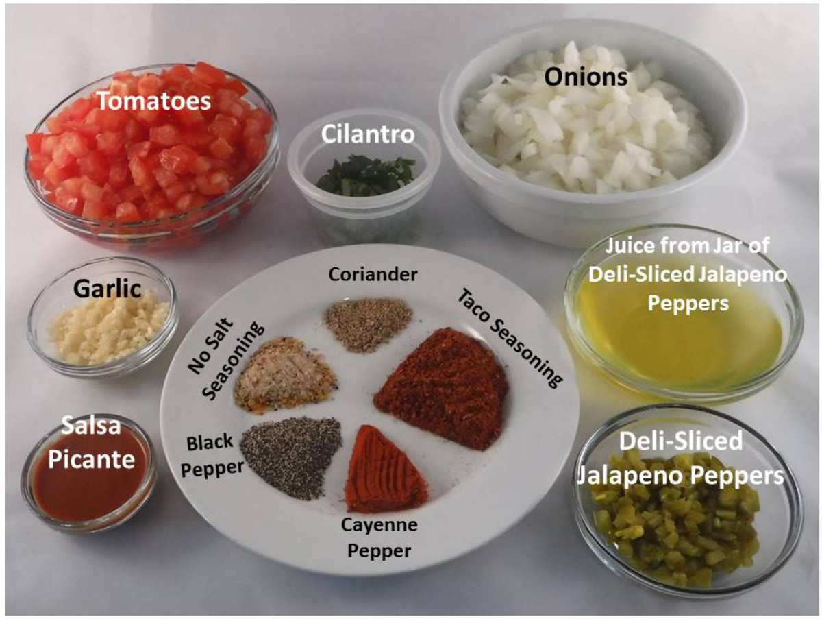 Ingredients for the Quick and Easy Hot and Spicy Salsa With Cilantro and Coriander.