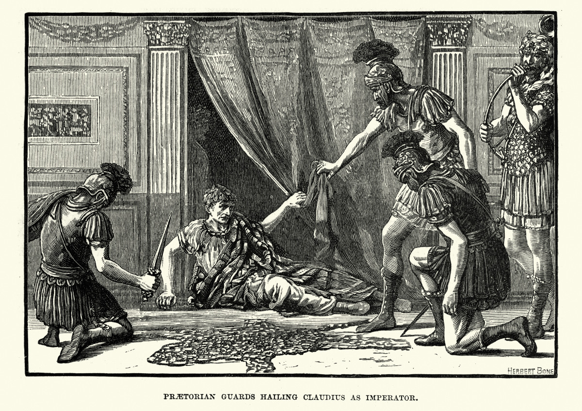 The Praetorian Guard, the kingmakers of Ancient Rome, hail Claudius as the new emperor.
