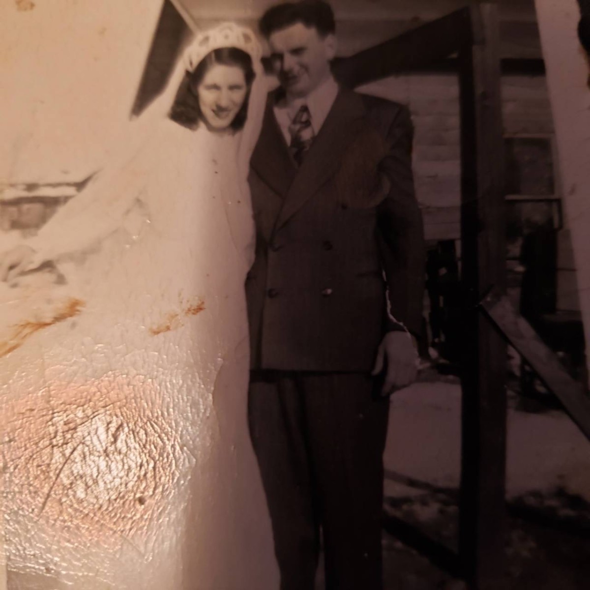 Mom and dad's wedding picture.  Picture was taken in 1943.