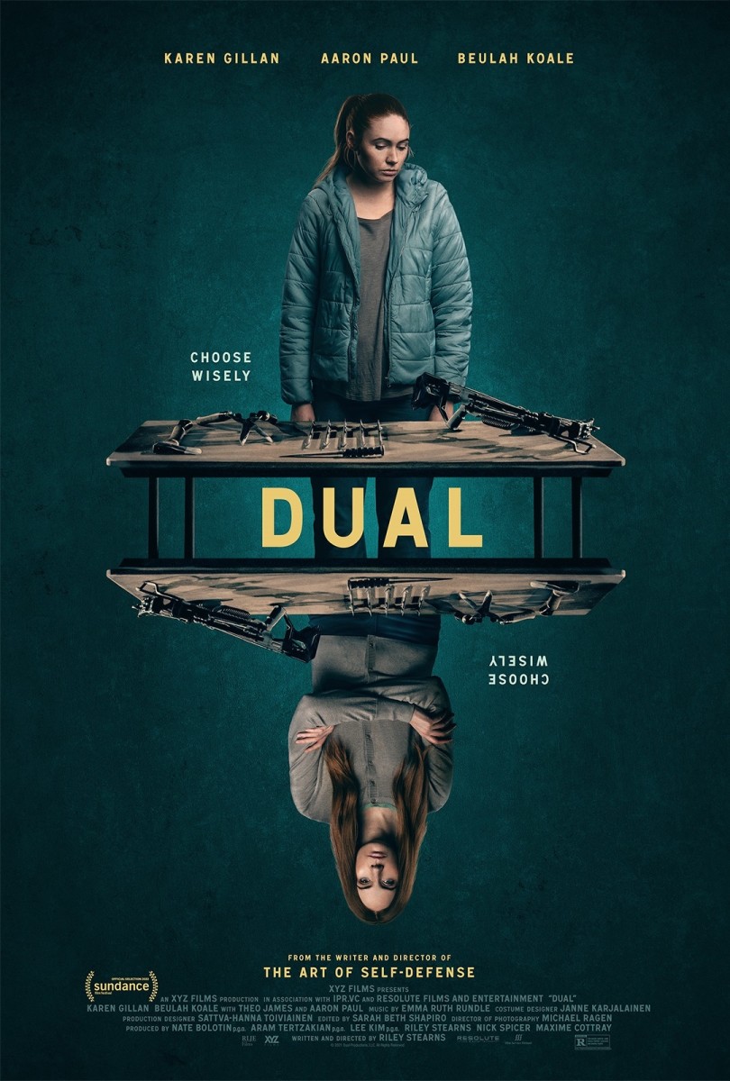 The official one-sheet theatrical poster for Riley Stearns' 2022 film, "Dual."
