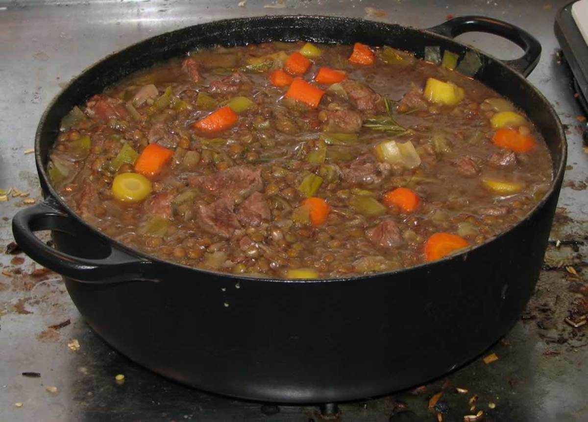 Slow-cooked lamb stew made with leeks and carrots.