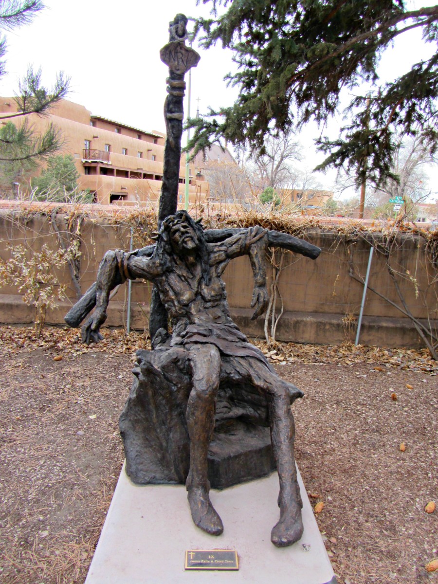 A sculpture in the Stations of the Cross Prayer Garden