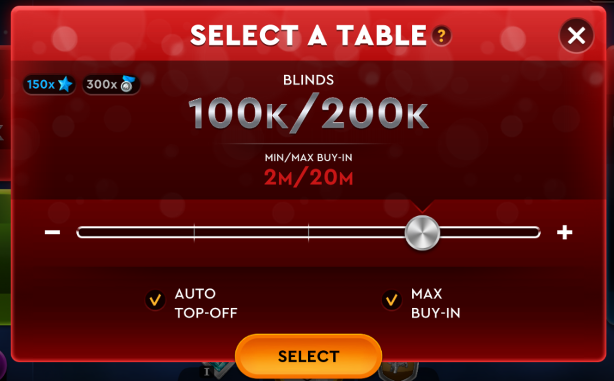The screen lets you select the stakes you want to play. When the game lets you see it, that is.