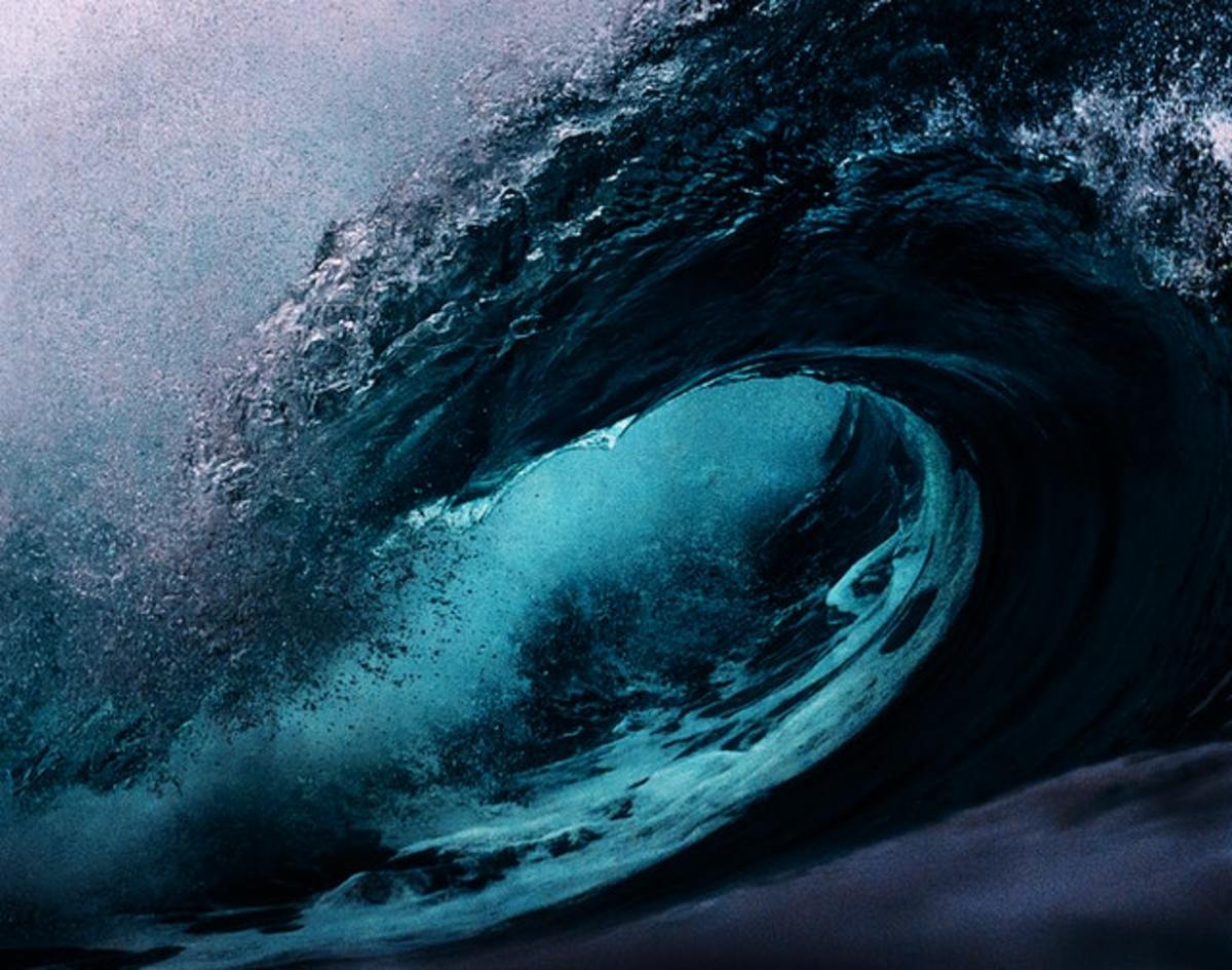 large, terrifying, deep blue ocean wave