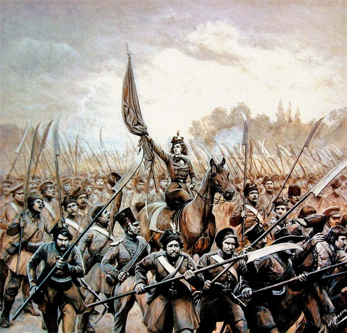 A depiction of revolutionary Polish scythemen during the 1863 uprising.