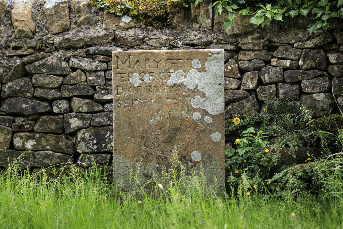 The grave of Mary Darby, who died on the 4th September after contracting the bubonic plague, stands at then edge of village of Eyam in Derbyshire.