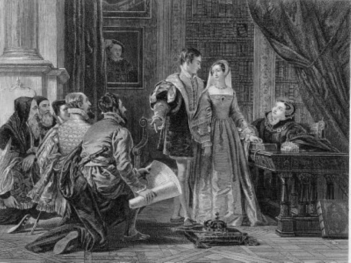 The Crown Offered to Lady Jane Grey. An 1820's imagining of the moment she became Queen Jane.