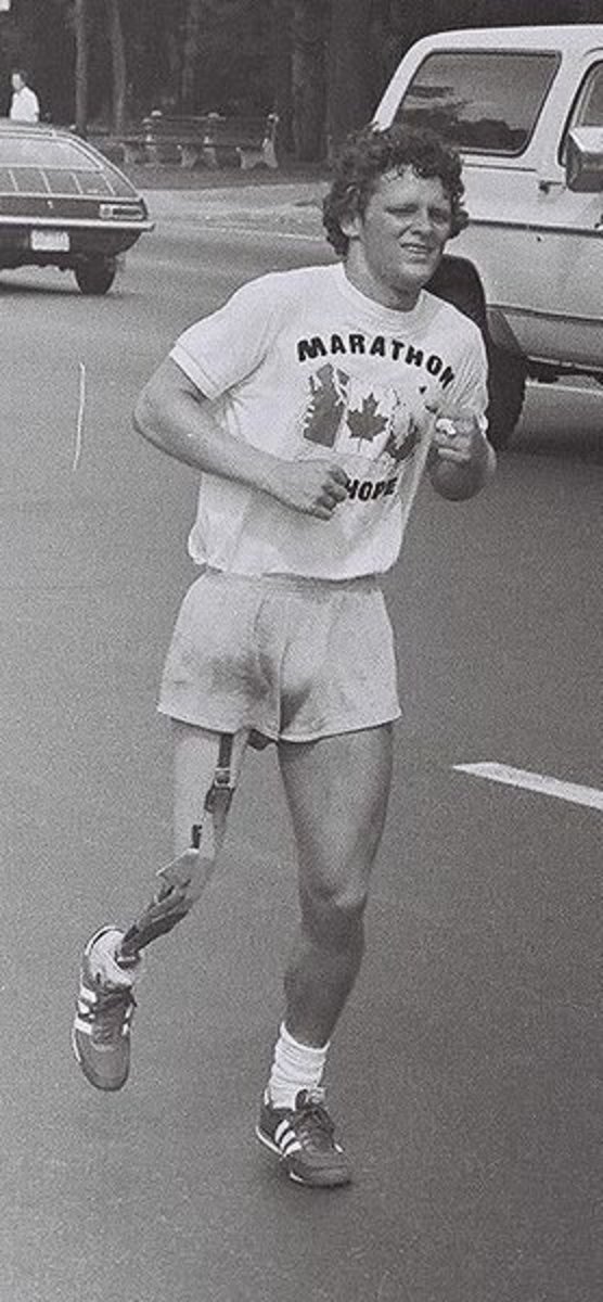 Terry Fox in Toronto during his Marathon of Hope cross-country run (July 1980), a Canadian national hero died of cancer in 1981, photo By westcoastplayer18, source Photobucket - Which is better for you? Beer or Red Wine