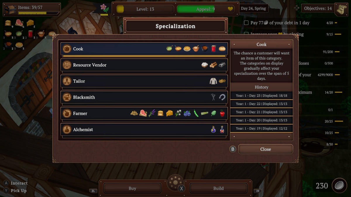 Check out the Specialization menu to see what your shop's speciality is.  Mine is obviously cooking.