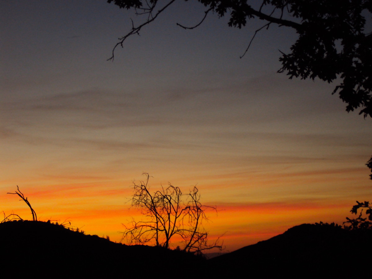 An orange tinged sunset in the San Bernardino Mountains.