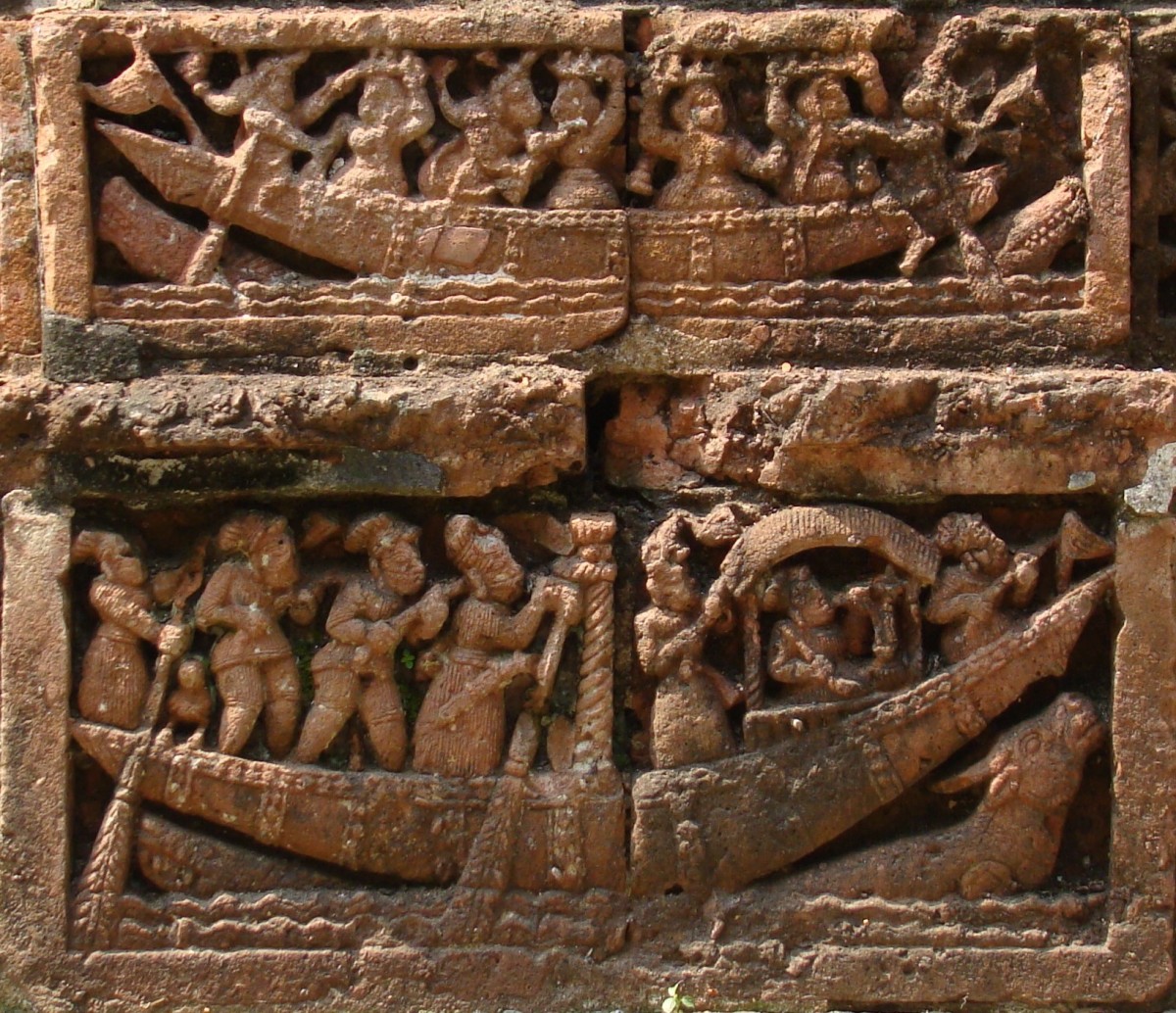 Boats; terracotta; Rajrajeswar temple, Dwarhatta; Hooghly