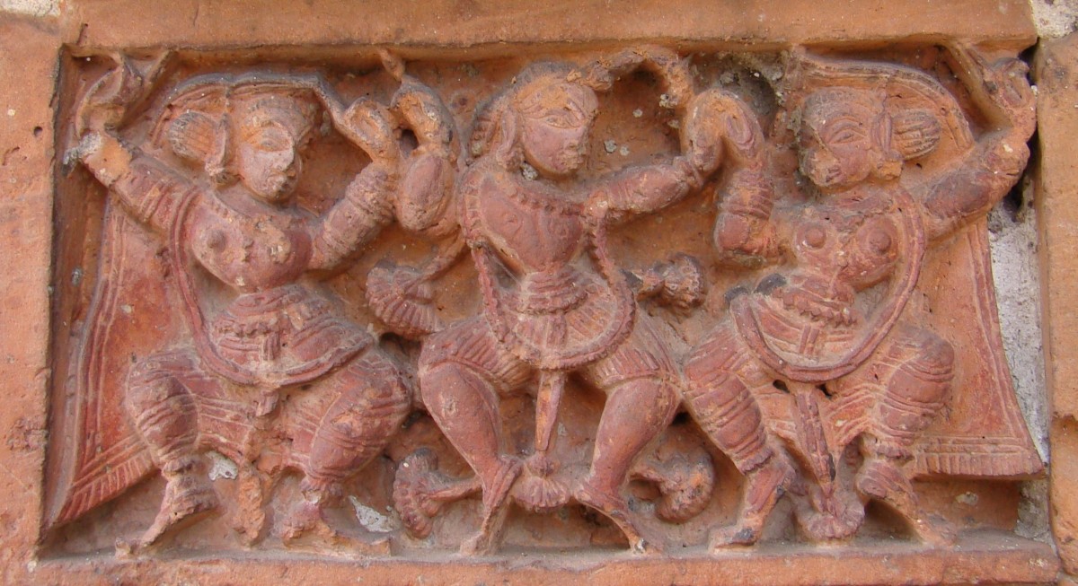 Krishna dances with Gopinis; terracotta; Ananta Basudev temple; Bansberia, Hooghly