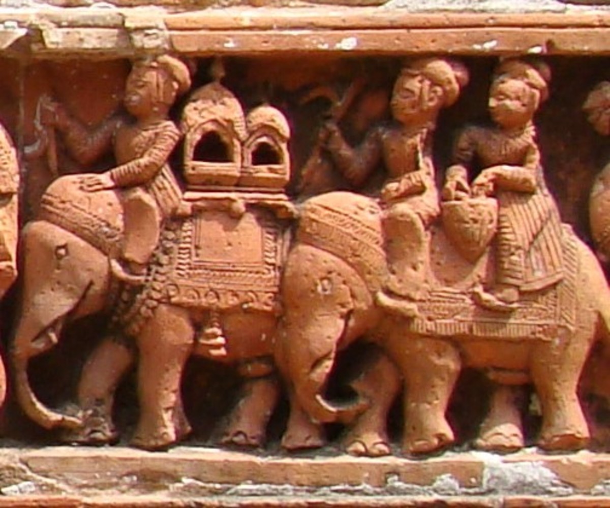 Elephant keeper; terracotta; Charbangla temple; Baronagar, Murshidabad