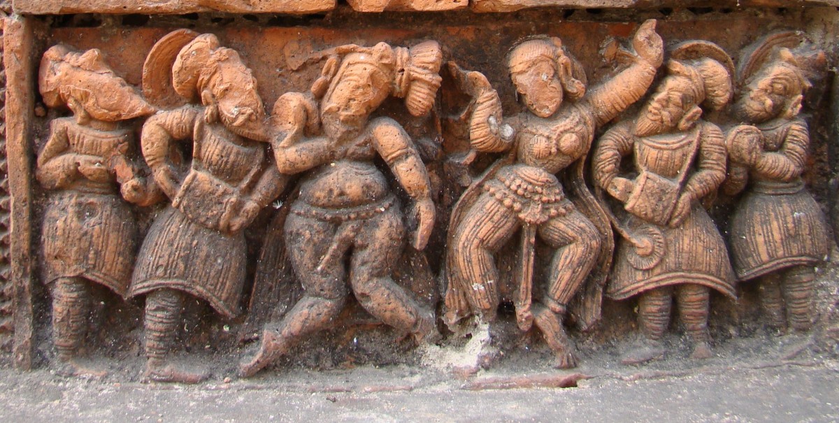 Dancers and musicians in Arabic dress; terracotta; Ananta Basudeva temple; Bansberia; Hooghly