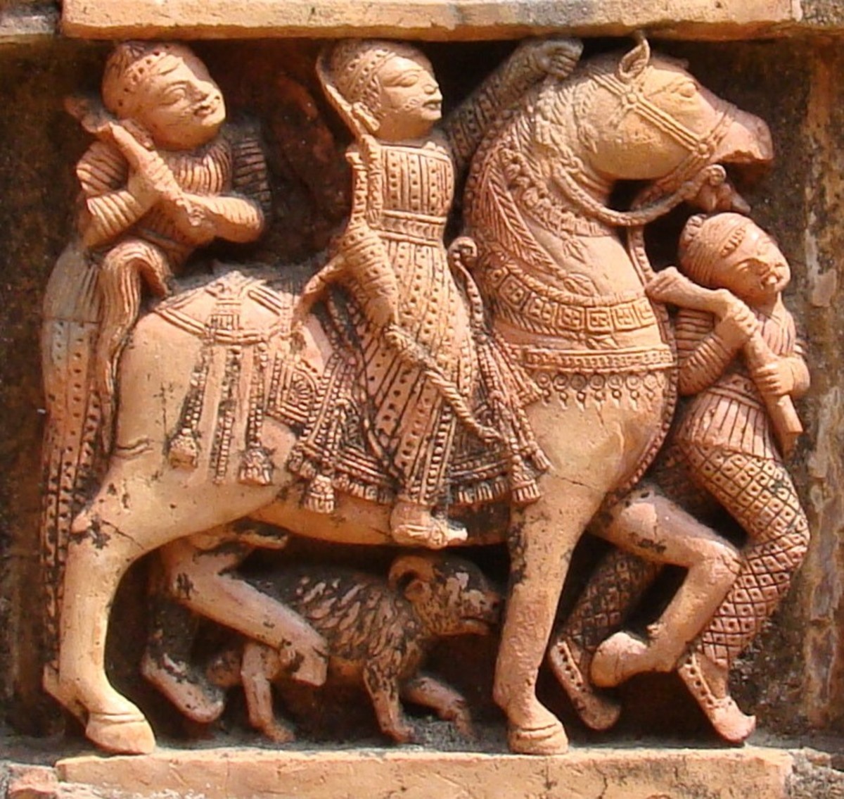 Horse keeper; terracotta; Charbangla temple; Baronagar, Murshidabad
