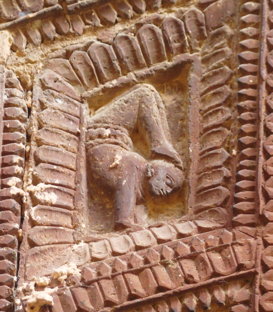 Acrobat; bas-relief in stone; Shiva temple; Ganpur, Birbhum