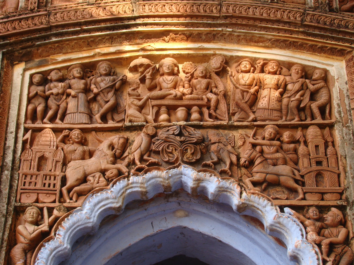 Terracotta work on front facade; Gopaleshwar temple; bankati; Paschim Bardhaman
