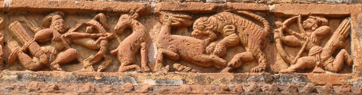 Hunters; terracotta; Jorbangla temple; Vishnupur