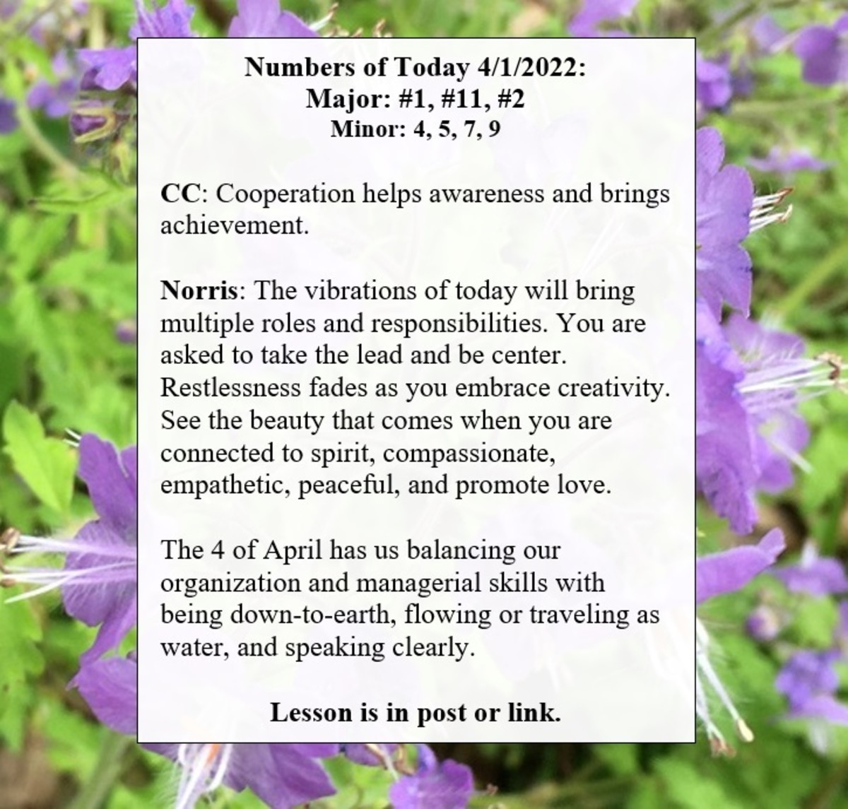Numerology for 4/1/2022
